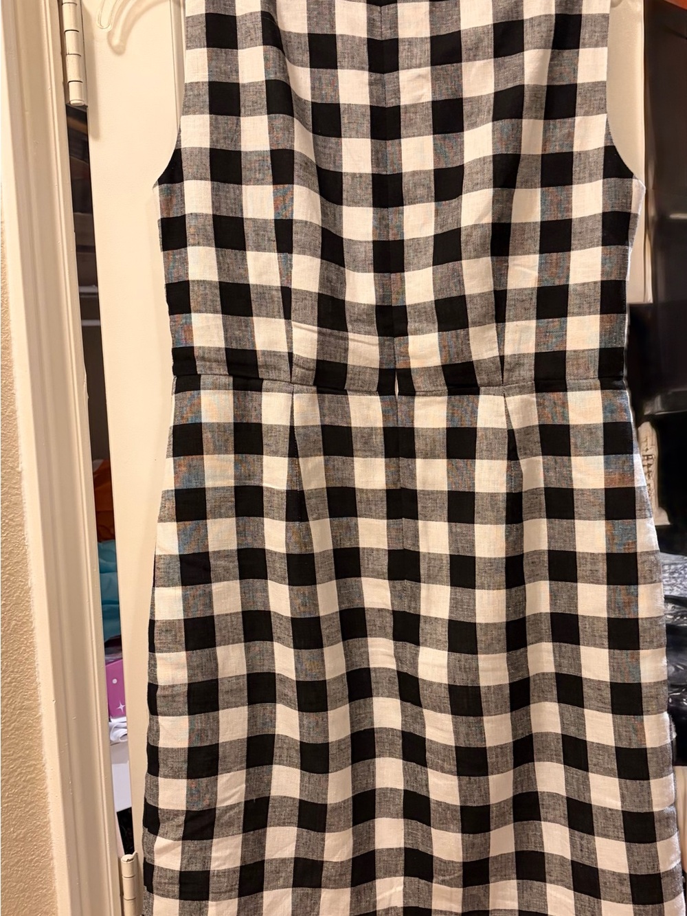 Ann Taylor Black & White Gingham Linen Sleeveless Button-Front Midi Dress - Picture 8 of 8